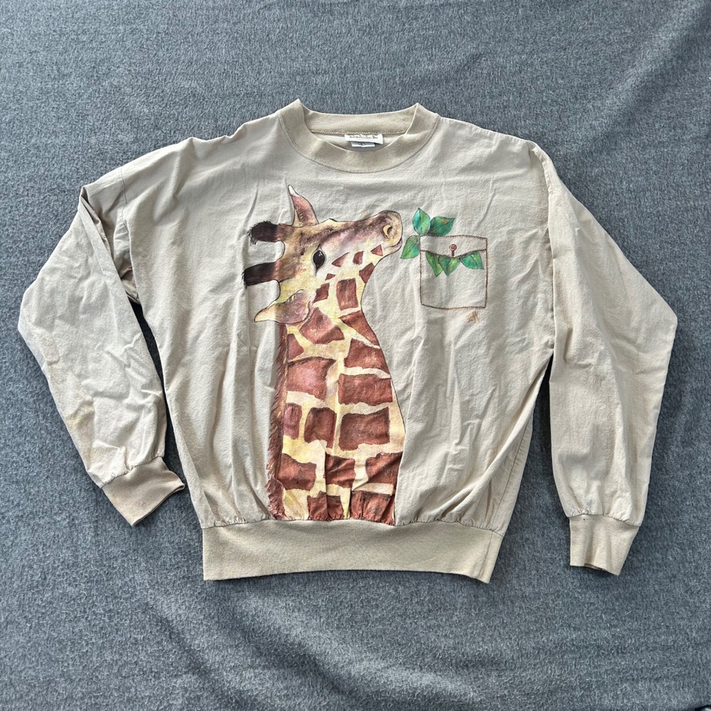 Vintage An Original By‎ Elaine Adams Giraffe Pocket Sweatshirt Womens Size L Art